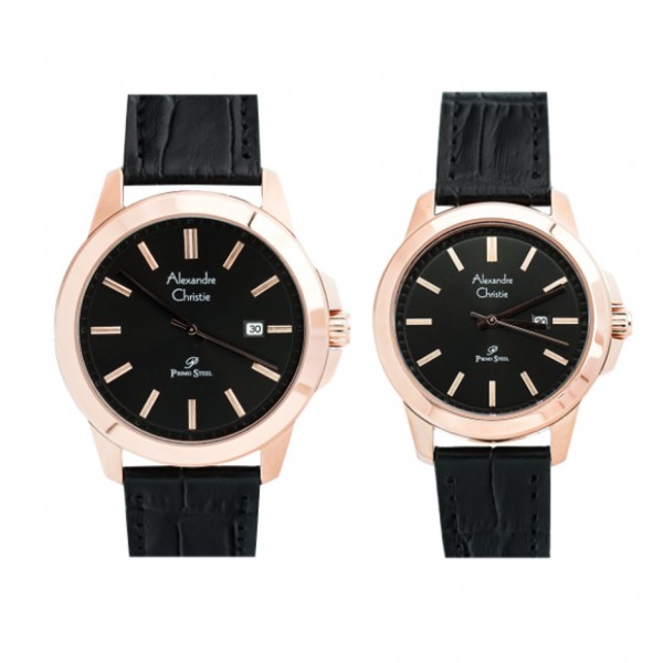 Alexandre Christie AC 1017 Rosegold Black Leather Couple